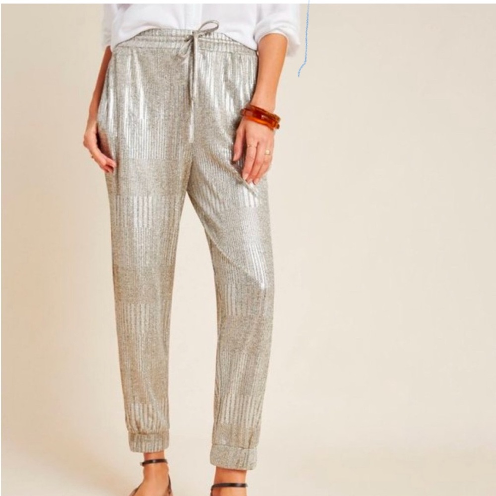 Anthropologie Bishop + Young Metallic Joggers